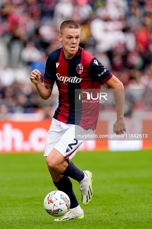 Emil Holm of Bologna FC during the Serie A Enilive match between Bologna FC and Parma Calcio 1903 at Stadio Renato Dall'Ara on October 06, 2...