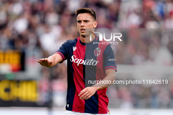 Nikola Moro of Bologna FC gestures during the Serie A Enilive match between Bologna FC and Parma Calcio 1903 at Stadio Renato Dall'Ara on Oc...