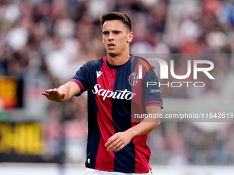 Nikola Moro of Bologna FC gestures during the Serie A Enilive match between Bologna FC and Parma Calcio 1903 at Stadio Renato Dall'Ara on Oc...