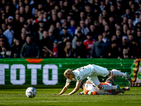 Feyenoord Rotterdam midfielder Quinten Timber and FC Twente defender Max Bruns play during the match between Feyenoord and Twente at the Fey...