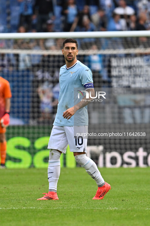 Mattia Zaccagni of S.S. Lazio celebrates after scoring the goal to make it 1-1 during the 7th day of the Serie A Championship between S.S. L...