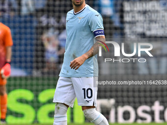 Mattia Zaccagni of S.S. Lazio celebrates after scoring the goal to make it 1-1 during the 7th day of the Serie A Championship between S.S. L...