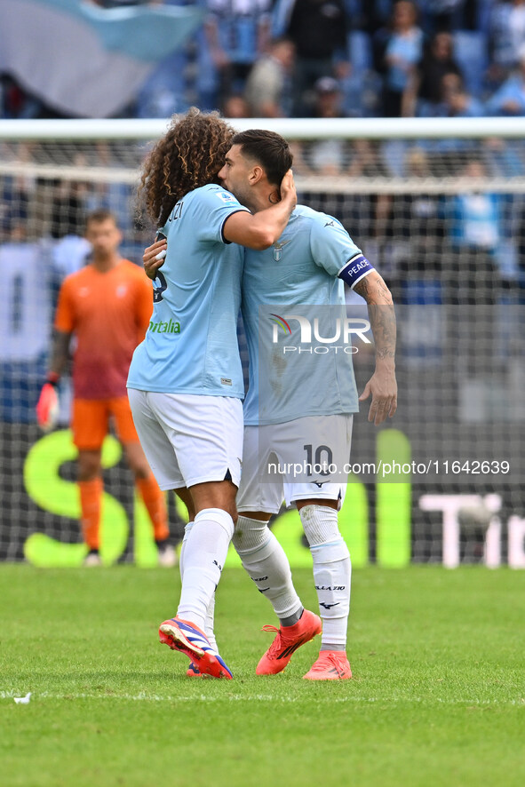 Mattia Zaccagni of S.S. Lazio celebrates after scoring the goal to make it 1-1 during the 7th day of the Serie A Championship between S.S. L...