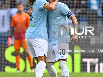 Mattia Zaccagni of S.S. Lazio celebrates after scoring the goal to make it 1-1 during the 7th day of the Serie A Championship between S.S. L...