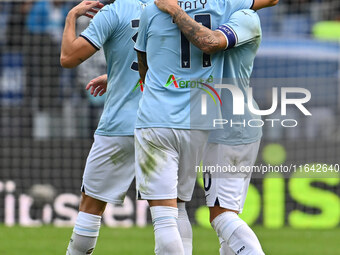 Mattia Zaccagni of S.S. Lazio celebrates after scoring the goal to make it 1-1 during the 7th day of the Serie A Championship between S.S. L...