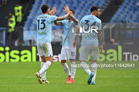 Mattia Zaccagni of S.S. Lazio celebrates after scoring the goal to make it 1-1 during the 7th day of the Serie A Championship between S.S. L...