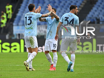 Mattia Zaccagni of S.S. Lazio celebrates after scoring the goal to make it 1-1 during the 7th day of the Serie A Championship between S.S. L...