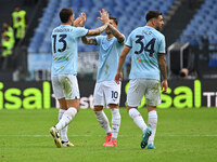 Mattia Zaccagni of S.S. Lazio celebrates after scoring the goal to make it 1-1 during the 7th day of the Serie A Championship between S.S. L...