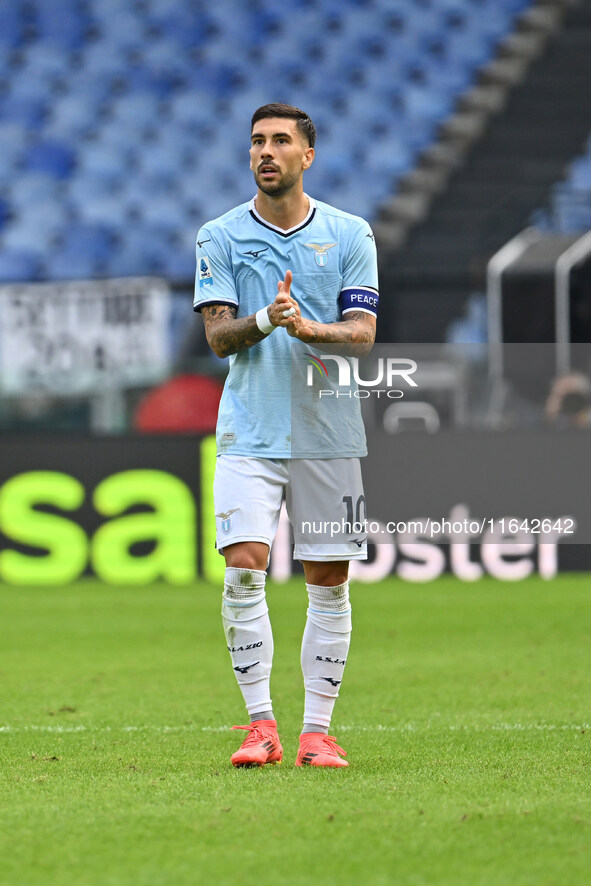 Mattia Zaccagni of S.S. Lazio celebrates after scoring the goal to make it 1-1 during the 7th day of the Serie A Championship between S.S. L...