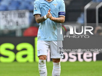 Mattia Zaccagni of S.S. Lazio celebrates after scoring the goal to make it 1-1 during the 7th day of the Serie A Championship between S.S. L...