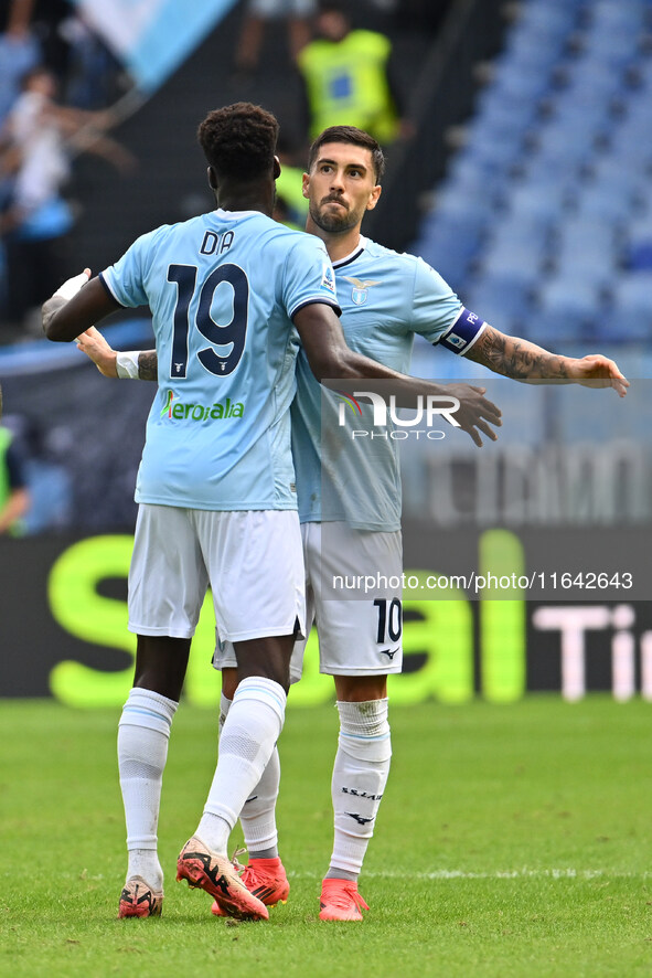 Mattia Zaccagni of S.S. Lazio celebrates after scoring the goal to make it 1-1 during the 7th day of the Serie A Championship between S.S. L...