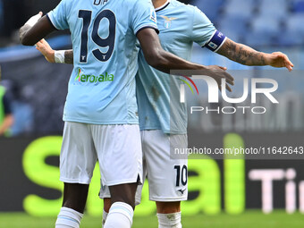 Mattia Zaccagni of S.S. Lazio celebrates after scoring the goal to make it 1-1 during the 7th day of the Serie A Championship between S.S. L...