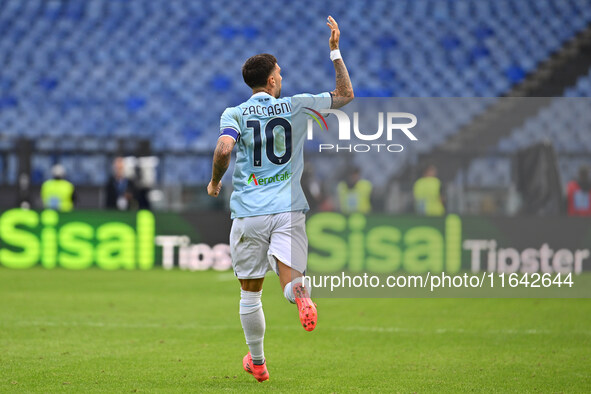 Mattia Zaccagni of S.S. Lazio celebrates after scoring the goal to make it 1-1 during the 7th day of the Serie A Championship between S.S. L...