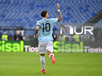 Mattia Zaccagni of S.S. Lazio celebrates after scoring the goal to make it 1-1 during the 7th day of the Serie A Championship between S.S. L...