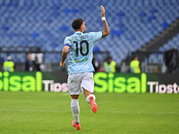 Mattia Zaccagni of S.S. Lazio celebrates after scoring the goal to make it 1-1 during the 7th day of the Serie A Championship between S.S. L...