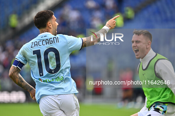 Mattia Zaccagni of S.S. Lazio celebrates after scoring the goal to make it 1-1 during the 7th day of the Serie A Championship between S.S. L...