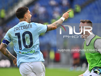 Mattia Zaccagni of S.S. Lazio celebrates after scoring the goal to make it 1-1 during the 7th day of the Serie A Championship between S.S. L...