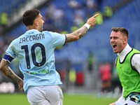 Mattia Zaccagni of S.S. Lazio celebrates after scoring the goal to make it 1-1 during the 7th day of the Serie A Championship between S.S. L...