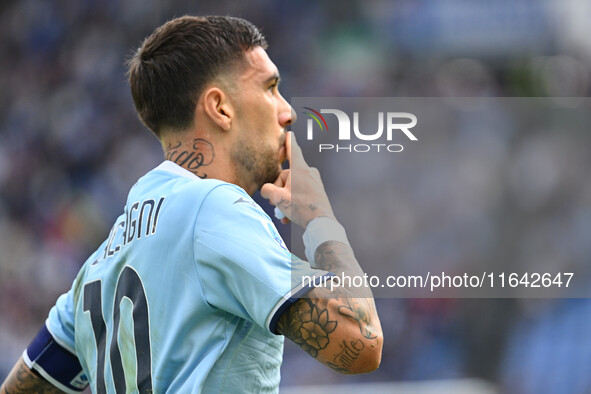 Mattia Zaccagni of S.S. Lazio celebrates after scoring the goal to make it 1-1 during the 7th day of the Serie A Championship between S.S. L...