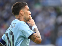 Mattia Zaccagni of S.S. Lazio celebrates after scoring the goal to make it 1-1 during the 7th day of the Serie A Championship between S.S. L...