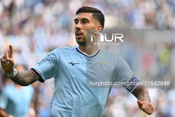 Mattia Zaccagni of S.S. Lazio celebrates after scoring the goal to make it 1-1 during the 7th day of the Serie A Championship between S.S. L...