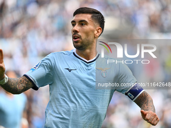 Mattia Zaccagni of S.S. Lazio celebrates after scoring the goal to make it 1-1 during the 7th day of the Serie A Championship between S.S. L...