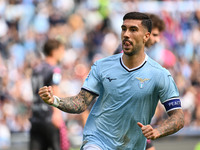 Mattia Zaccagni of S.S. Lazio celebrates after scoring the goal to make it 1-1 during the 7th day of the Serie A Championship between S.S. L...