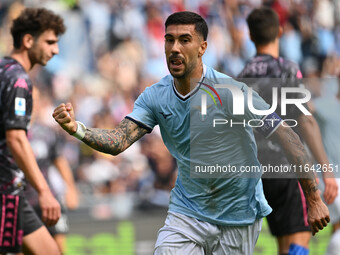 Mattia Zaccagni of S.S. Lazio celebrates after scoring the goal to make it 1-1 during the 7th day of the Serie A Championship between S.S. L...