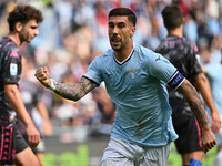 Mattia Zaccagni of S.S. Lazio celebrates after scoring the goal to make it 1-1 during the 7th day of the Serie A Championship between S.S. L...