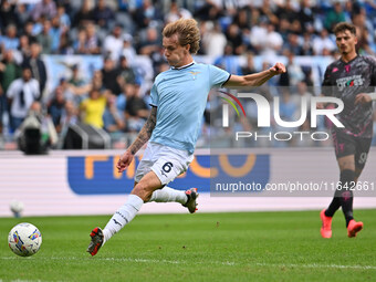 Nicolo Rovella of S.S. Lazio is in action during the 7th day of the Serie A Championship between S.S. Lazio and Empoli F.C. at the Olympic S...