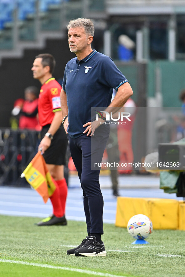 Marco Baroni coaches S.S. Lazio during the 7th day of the Serie A Championship between S.S. Lazio and Empoli F.C. at the Olympic Stadium in...