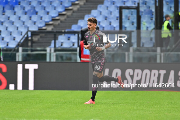 Sebastiano Esposito of Empoli F.C. celebrates after scoring the goal of 0-1 during the 7th day of the Serie A Championship between S.S. Lazi...