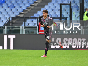 Sebastiano Esposito of Empoli F.C. celebrates after scoring the goal of 0-1 during the 7th day of the Serie A Championship between S.S. Lazi...