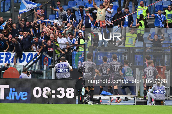 Sebastiano Esposito of Empoli F.C. celebrates after scoring the goal of 0-1 during the 7th day of the Serie A Championship between S.S. Lazi...