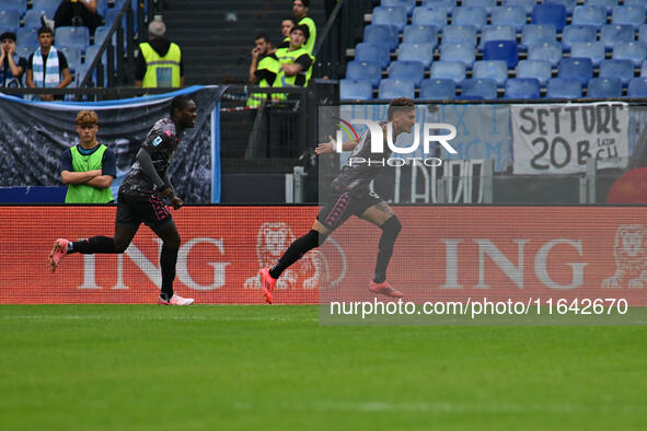 Sebastiano Esposito of Empoli F.C. celebrates after scoring the goal of 0-1 during the 7th day of the Serie A Championship between S.S. Lazi...