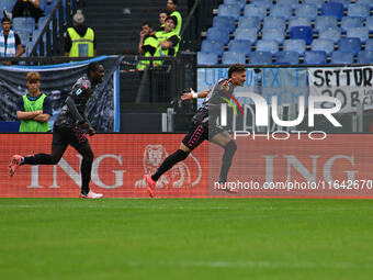 Sebastiano Esposito of Empoli F.C. celebrates after scoring the goal of 0-1 during the 7th day of the Serie A Championship between S.S. Lazi...