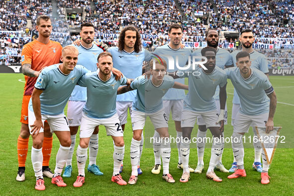 S.S. Lazio players pose for a team photo during the 7th day of the Serie A Championship between S.S. Lazio and Empoli F.C. at the Olympic St...