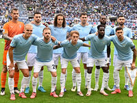 S.S. Lazio players pose for a team photo during the 7th day of the Serie A Championship between S.S. Lazio and Empoli F.C. at the Olympic St...