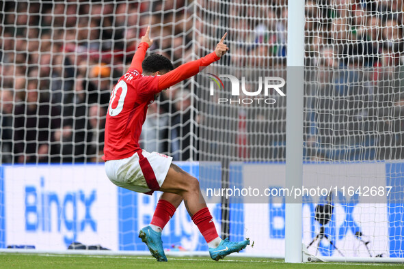 Morgan Gibbs-White of Nottingham Forest celebrates after Chris Wood of Nottingham Forest scores a goal to make it 0-1 during the Premier Lea...