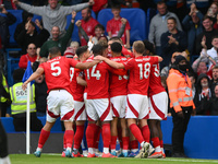 The Res celebrates after Chris Wood of Nottingham Forest scores the first goal of the game during the Premier League match between Chelsea a...