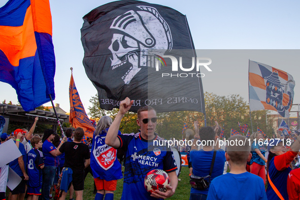 Cincinnati supporters gather before the start of the Major League Soccer match between FC Cincinnati and Orlando City SC at TQL Stadium in C...