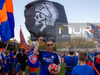 Cincinnati supporters gather before the start of the Major League Soccer match between FC Cincinnati and Orlando City SC at TQL Stadium in C...