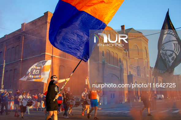 Cincinnati supporters gather before the start of the Major League Soccer match between FC Cincinnati and Orlando City SC at TQL Stadium in C...