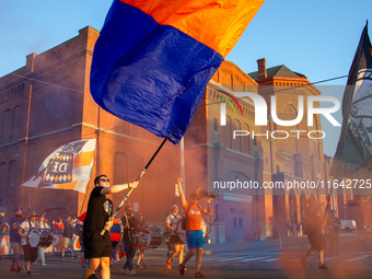 Cincinnati supporters gather before the start of the Major League Soccer match between FC Cincinnati and Orlando City SC at TQL Stadium in C...