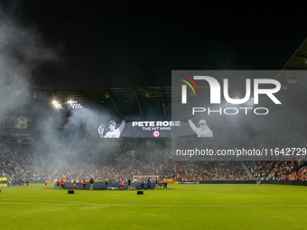 Pete Rose is honored prior to the start of the Major League Soccer match between FC Cincinnati and Orlando City SC at TQL Stadium in Cincinn...