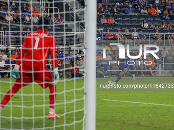 Cincinnati defender DeAndre Yedlin takes a shot during the Major League Soccer match between FC Cincinnati and Orlando City SC at TQL Stadiu...