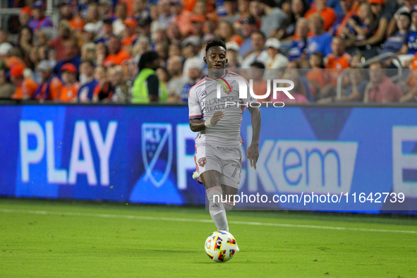 Orlando midfielder Ivan Angulo appears during the Major League Soccer match between FC Cincinnati and Orlando City SC at TQL Stadium in Cinc...