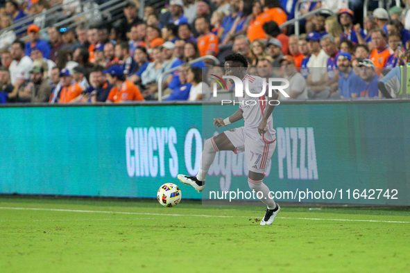 Orlando midfielder Ivan Angulo appears during the Major League Soccer match between FC Cincinnati and Orlando City SC at TQL Stadium in Cinc...