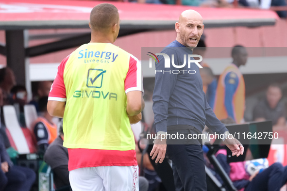 Davide Possanzini is the head coach of Mantova 1911 during the Italian Serie B soccer championship match between Mantova Calcio 1911 and Bre...