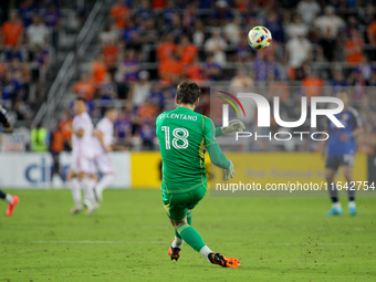 Cincinnati goalie, Roman Celentano, kicks the ball into play during the Major League Soccer match between FC Cincinnati and Orlando City SC...